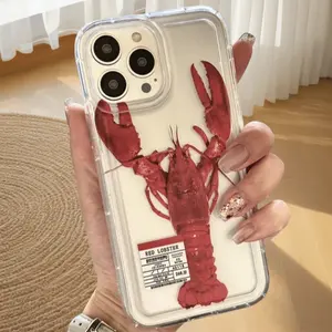 Lobster Pattern Transparent Painted Protective Phone Case Casing, Full Protection Shockproof Tpu Cover, Fits iPhone 11/12/13/14/15/16/17 Pro Max, Gift for Boyfriend/girlfriend