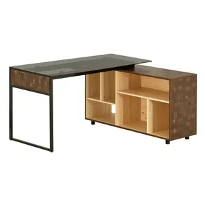 Techni Mobili  L-Shape Corner Desk with Multiple Storage, Oak