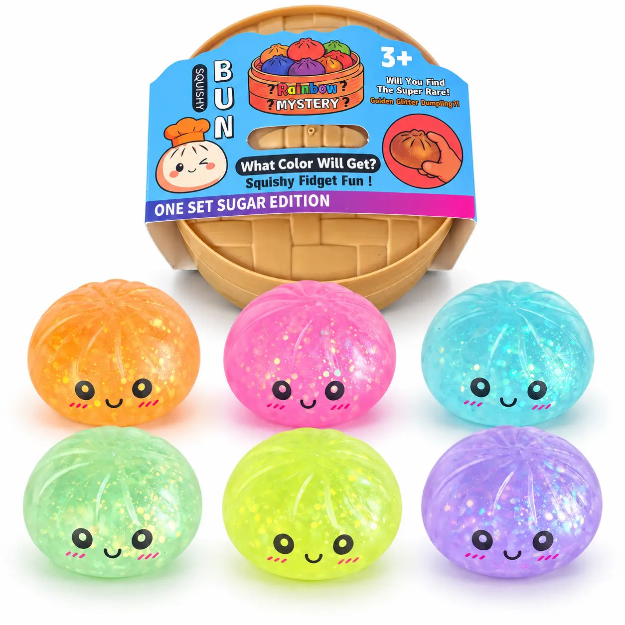 2026 Glitter Dumpling Squishy Blind Box - Soft Steamed Bun Fidget Toy, Random Color Sensory Squeeze Item, Collectible Cartoon Squishy Dumpling Stress Relief Toys for Kids, Creative Unwind & Sensory Activities Tool, Creative Way To Unwind