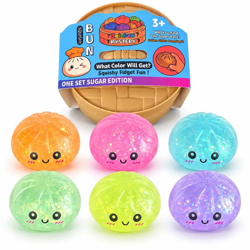 2026 Glitter Dumpling Squishy Blind Box - Soft Steamed Bun Fidget Toy, Random Color Sensory Squeeze Item, Collectible Cartoon Squishy Dumpling Stress Relief Toys for Kids, Creative Unwind & Sensory Activities Tool, Creative Way To Unwind