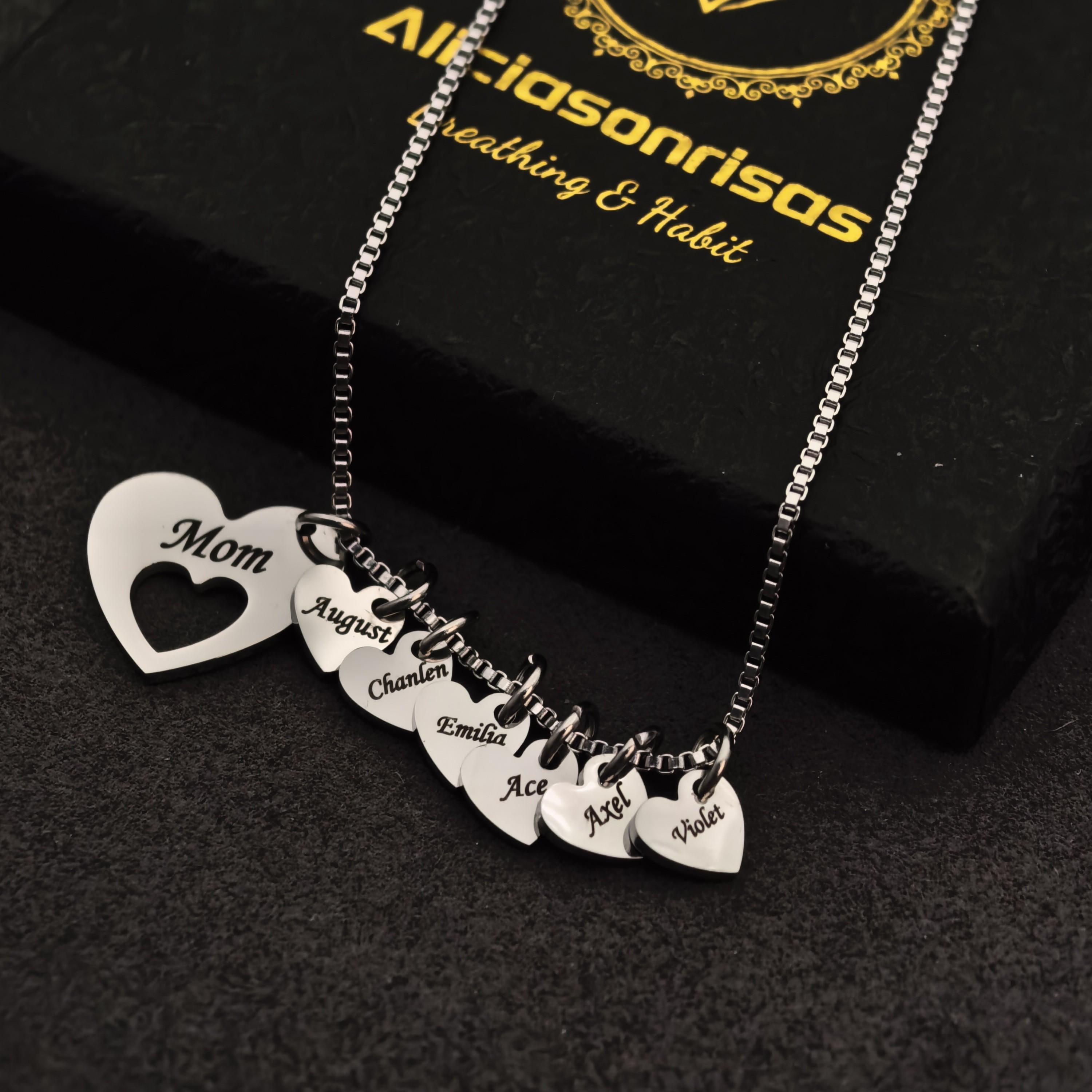 AS1988 Personalized Engraved Name Love Pendant Stainless Steel Custom Multi-name Necklace Holiday Birthday Gift for Mom