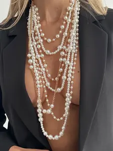 Bohemian Multi-Layer Faux Pearl Fashion Women's Necklace, Decorative Necklace, Layered Necklaces, Exquisite Chain Jewelry, Boho Style Jewelry, Elegant Vintage Exaggerated Daily Festival Party Jewelry Gift