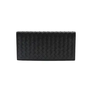 Pre-owned Bottega Veneta Leather Small Leather Goods Intrecciato Long Wallet In Black
