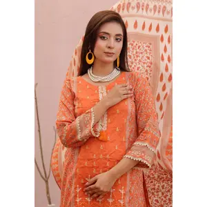 Burnt Tangerine 3-Piece Embroidered Lawn Set