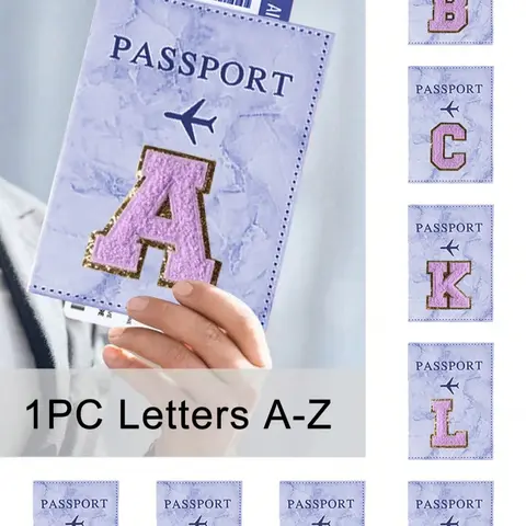 Passport Protection Case with Embroidered Letters A-Z, Unisex Rfid Vintage Business Passport Holder, Portable Multifunctional Wallet, Passport Cover, Passport Protector