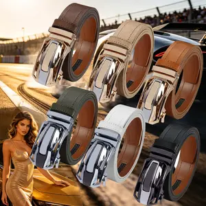 “One Click Auto-Buckle” Men’s Leather Ratchet Belt with Easy Release — designer belt suitable for dress and casual wear, adjustable buckle; ideal gift for men; outdoor fun; textured finish; men’s business belt, no hole.