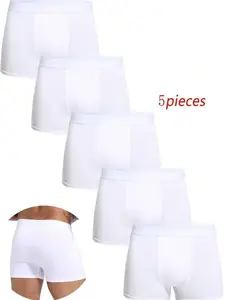 5 Pack Men's White Boxer Shorts, Polyester Breathable Slips for Daily Comfort