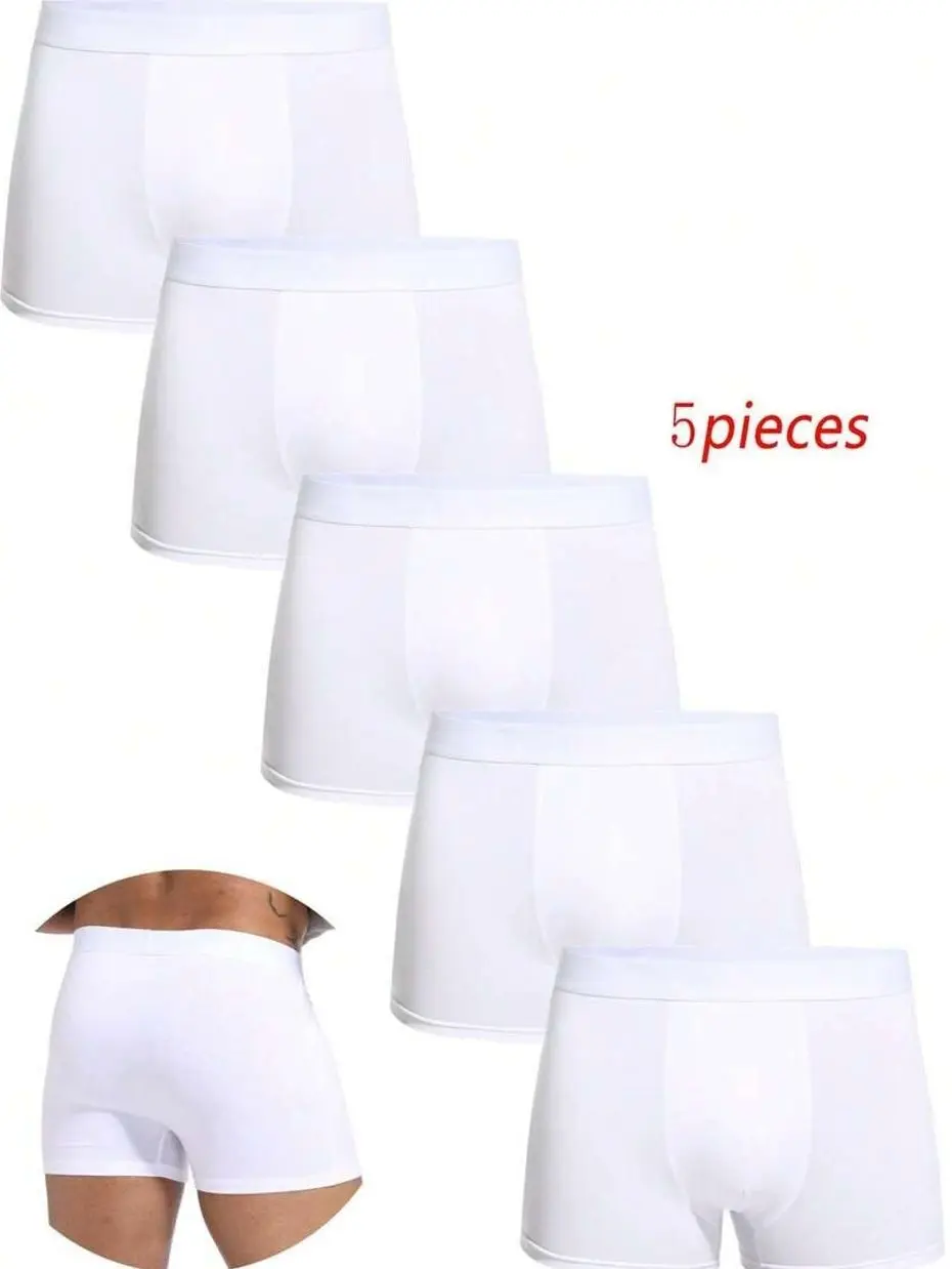 5 Pack Men's White Boxer Shorts, Polyester Breathable Slips for Daily Comfort