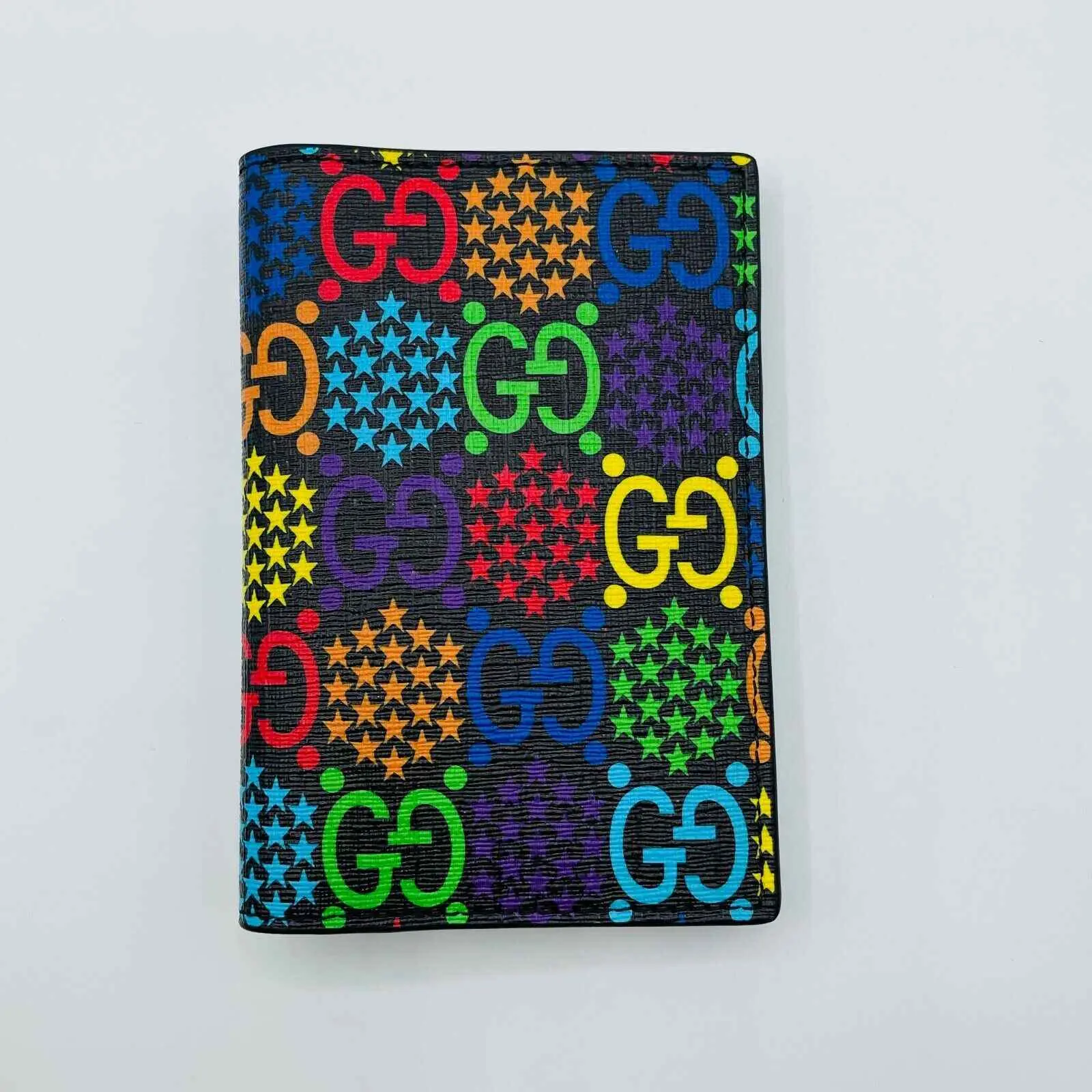 Pre-owned GUCCI GG Supreme/Leather Small Leather Goods Unisex Rainbow Supreme GG Leather Psychedelic Passport Holder