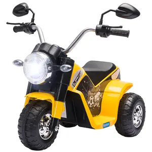 Toddler 3 Wheel Electric Motorcycle with Forward and Backward Buttons for Driveway Fun 6V Ride On Dirt Bike Horn Working Headlights Two Rearview Mirrors 55 lbs Capacity Yellow