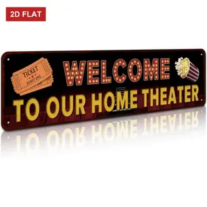 Movie Theater Sign, Vintage Wall Decor for Bar, Cafes Pubs, Media Room, 4x16 Inches  Metal Sign (Welcome to Our Home Theater)