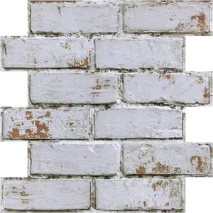 Faux Brick Wall Panels Peel and Stick, 10 count 11.8" x 11.8", Small Brick-Look Textured Wall Sticker, Ultra-Light Thin PVC  Brcik Wall Covering Tiles for Quick DIY, Whitewash