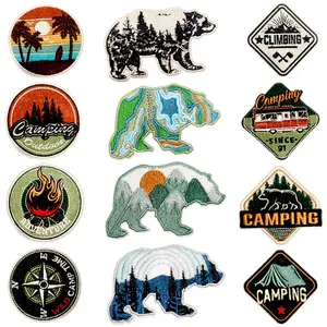🏕️ 12PCS Outdoor Camping Iron-On Patches – Bear, Mountain, Compass! Perfect for hiking clothes & backpacks. Easy DIY! #irononpatches #campingdiy