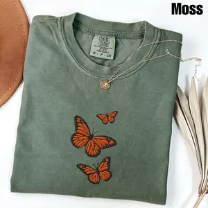 Embroidered Comfort Colors Tee, Butterfly Shirt, Minimalist Shirt, Embroidered Tee, Embroidered Shirt, Custom Shirt, Retro Shirt