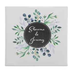 Personalized Text UV Printed on 4 Ceramic Tile Coasters with Metal Easel Stand