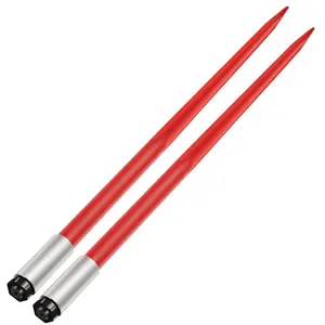 VEVOR Pair Hay Spear 49" Bale Spear 3000 lbs Capacity,  , Bale Spike Quick Attach Square Hay Bale Spears 1 3/4", Red Coated Bale Forks, Bale Hay Spike with Hex Nut & Sleeve for Buckets Tractors Loaders