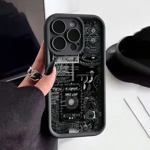 C504 Black Premium Bamboo Pattern Moon Phase Pattern TPU Case for iPhone 17 Pro Max 16 16e 15 14 Plus 13 12 Mini 11 Air X XS Straight Edge Drop-Resistant Rugged Durable Cover Shell Gift 2D printing