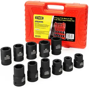 Stark USA 11-PC Deep Socket Set Truck Wheel 1" Drive Impact Metric SAE Cr-Mo Portable DIY
