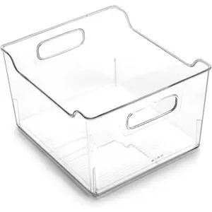 Clear Storage Organizer | THE LODGE COLLECTION | Containers for Organizing with Handles| Pantry & Kitchen Organization | Fridge Organizer | Bathroom Organizer | Storage Bins For Shelves Cabinet