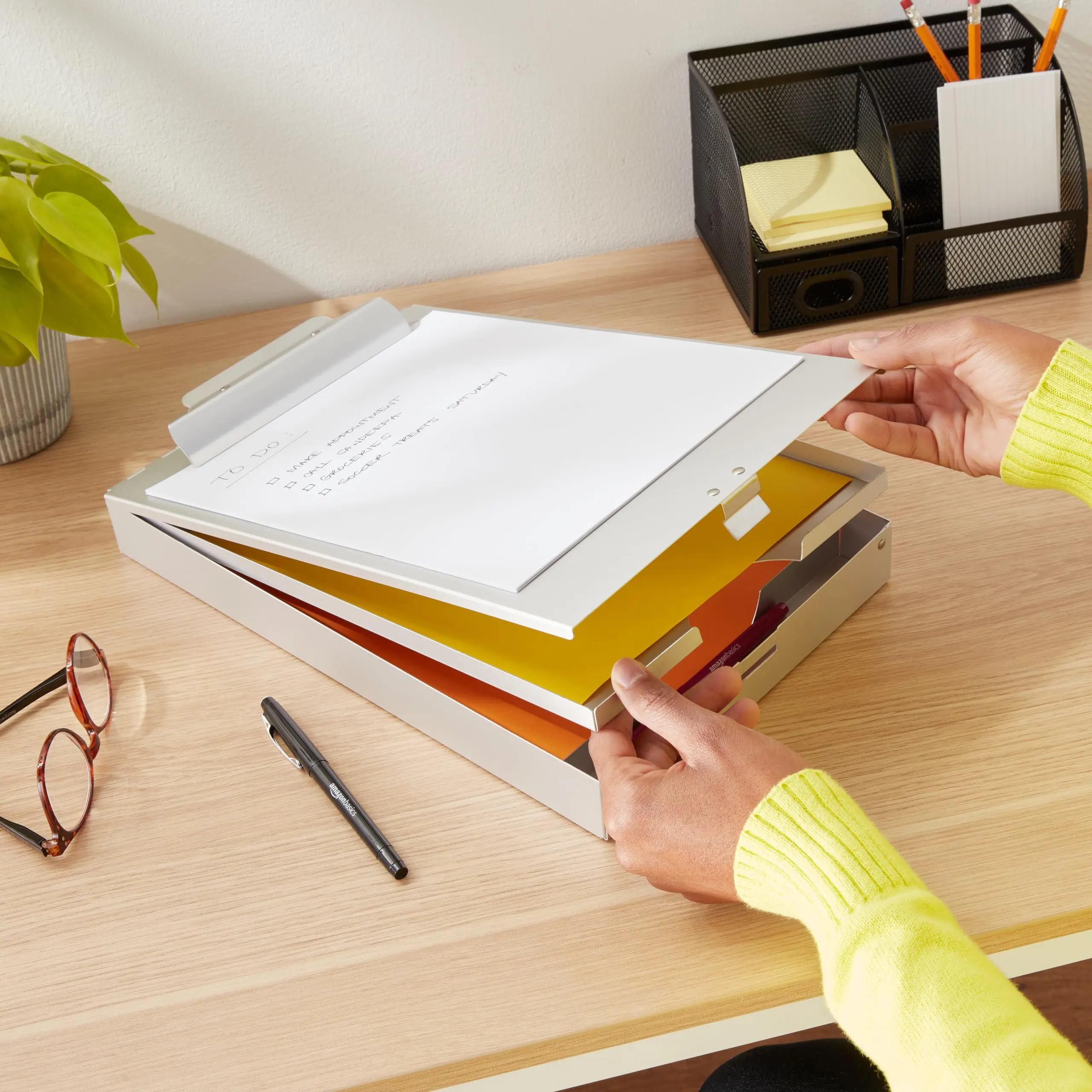 Basics Metal Clipboard with 2 Compartments, Letter Size, 250 Sheet Storage Capacity, Office Supplies, Silver, 14.09 x 9.21 x 2.6 inches