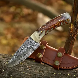 Hand Forged Damascus Steel Blade Meat Knife Skinning Knife Fixed Blade Knife With Sheath