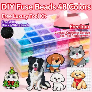 DIY Fuse Beads Starter Kit with 200+ Patterns,48 Vibrant Colors Child-Safe Materials, Animal Themes & Free Luxury Tool Kit for Kids & Beginners