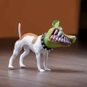 Face Dog Statue, Resin Horror Movie Collectible, Collar with Pointed Teeth, Indoor/outdoor Decor