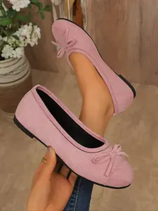 Women's Foldable Ballet Flats with Bow Decor, Soft Fabric Upper, Anti-Slip, Casual Round Toe Shoes, Perfect for Daily Wear