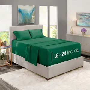 Queen Size Sheet, 4 Extra Deep Pocket (18-24 inches), Microfiber,,,, Wrinkle-Free, Easy to Care, Dark Green