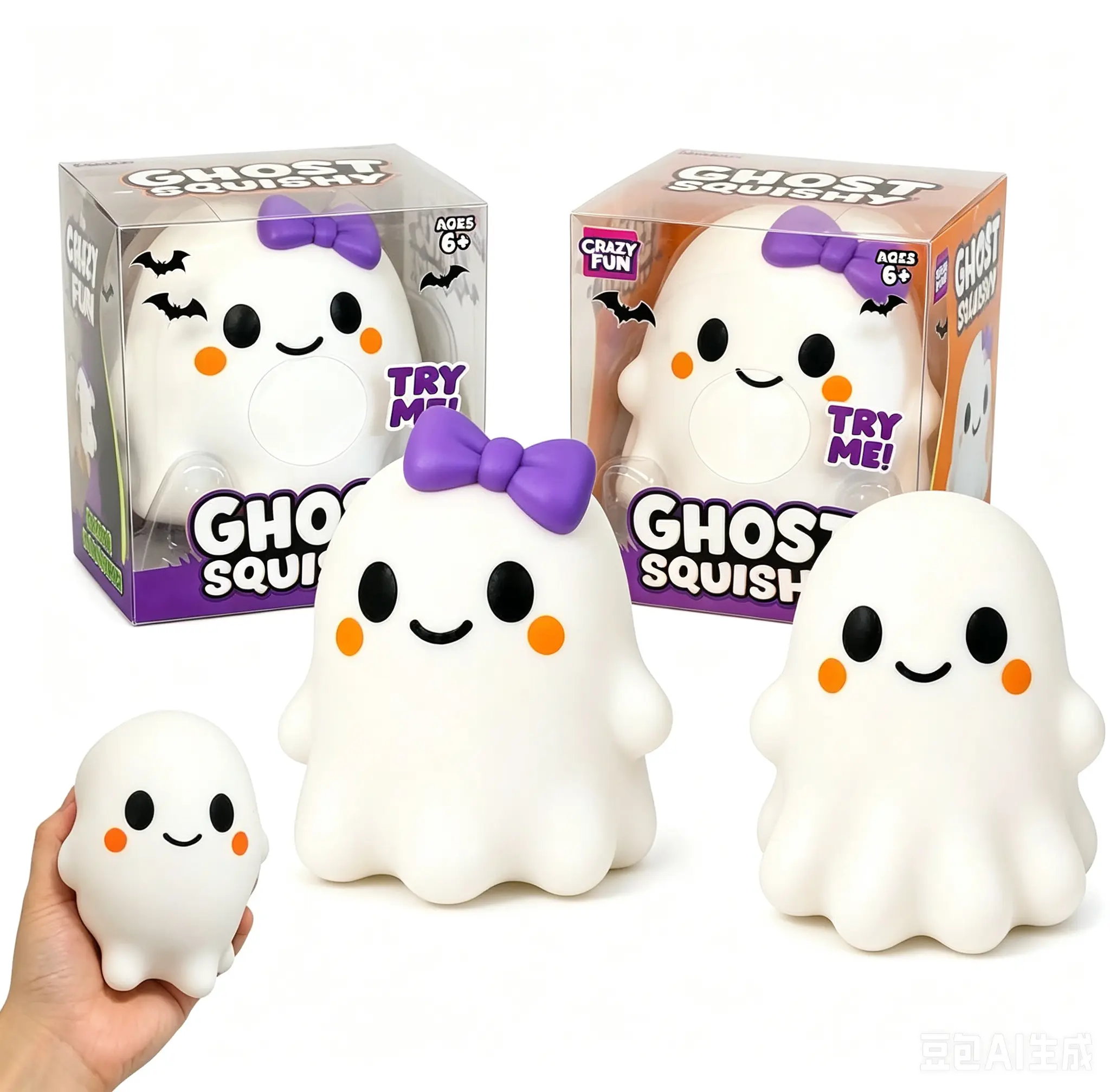 [Jumbo Fast Rebound Ghost Squishy] Cute Kawaii Halloween Stress Relief Fidget Squeeze Toy for Kids Teens Adults Desk Decor Gift