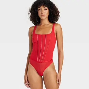 Women's Rhinestone Lingerie Bodysuit - Auden Red XS