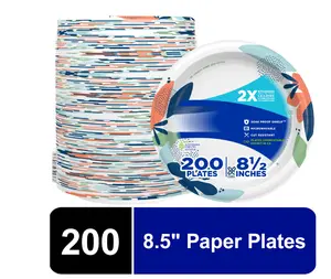 Everyday Disposable Paper Plates, 8.5", Multicolor, 200 Pack