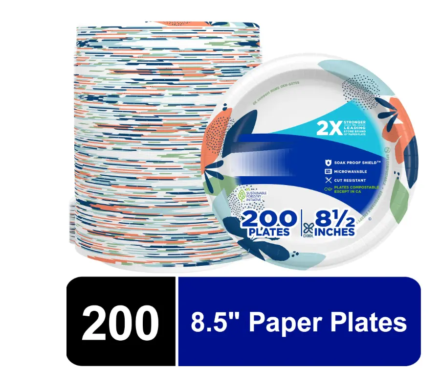 Everyday Disposable Paper Plates, 8.5", Multicolor, 200 Pack Everyday Disposable Paper Plates, 8.5", Multicolor, 200 Pack