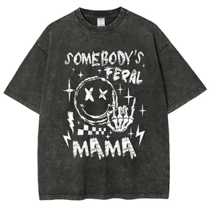 Somebody's Feral Mama Shirt, Cool Mom Graphic Printed Tshirt, Casual Style, Gifts For Mom, Mom Birthday Gift, Cute Mom Acid Washed Cotton Tee Shirt, Vintage Mom Women Top Womenswear Comfort Fit Chic T-Shirt, Mothers Day Gifts