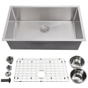 32 Inch Large Capacity Undermount Kitchen Sink, Eco-Friendly Stainless Steel Single Bowl Sink, Durable Modern Design Easy to Clean Premium Brushed Finish Sink with Basket Strainer & Accessories, Ideal for Kitchens and Bars