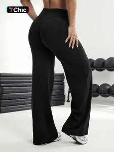Women's Straight Leg Yoga Pants Outdoor Running Sport Flare Long Pants No Chafing Line High Waist Loose Fit Outerwear Training Pants Outdoor Training Trousers