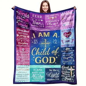 Christian Inspirational Verses Flannel Throw Blanket, Soft Cozy All-Season Religious Gift For Believers, Vintage Style Digital Print Sofa TV Blanket, Birthday Gift Christmas Halloween Thanksgiving Day