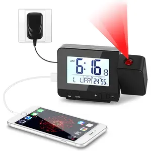 Digital Projection  Clock for Bedrooms with Indoor Thermometer Hygrometer, USB Charger, Bedside Projector, Travel, AC and  Operated