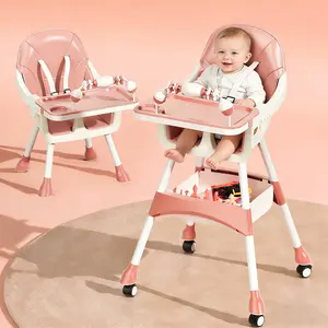 Baby High Chair for Infants & Toddlers, Portable Feeding Chair with Lockable Wheels, Storage Basket, Removable Easy-Clean Cushion