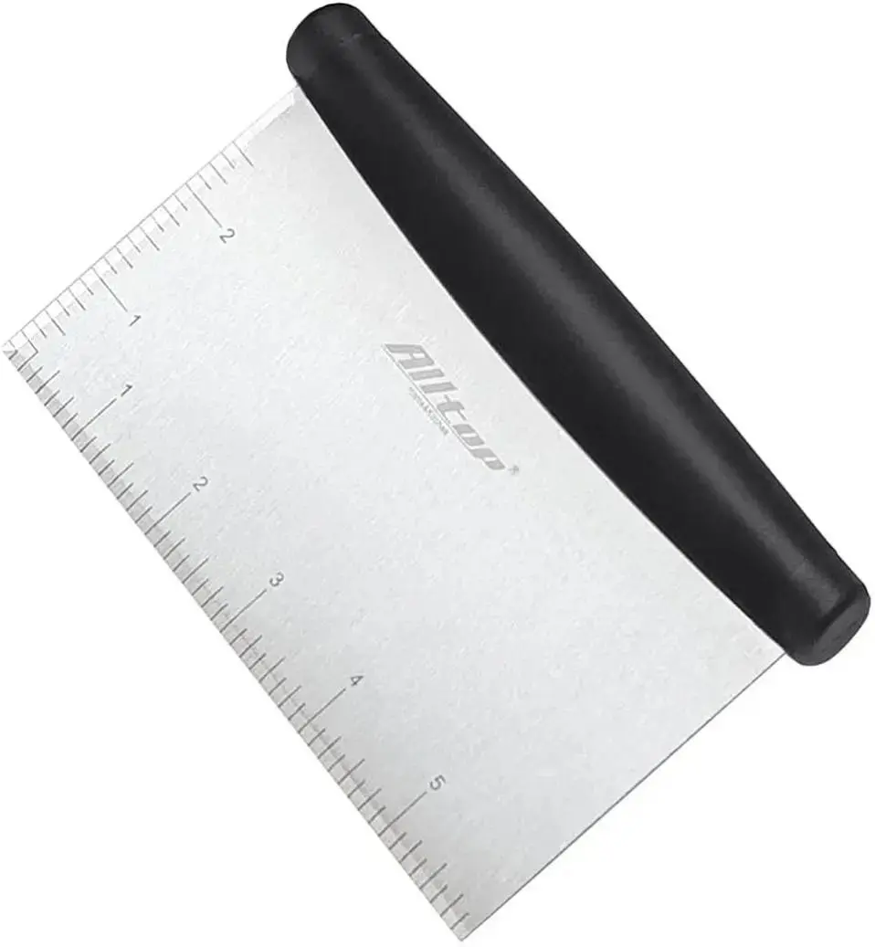 Stainless Steel Bench Scraper & Chopper for Kitchen - 6x3.15 Inch Multi-Purpose Pastry Dough Cutter Tool with Ergonomic Handle & Laser Engraved Measurement Marks - Black