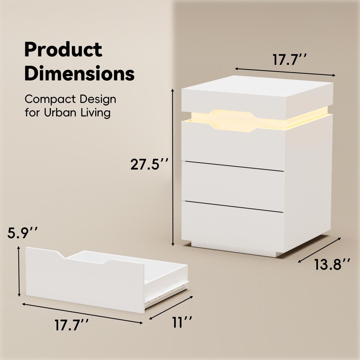 FURMAX Nightstand with LED Light and Charging Station, Endtable with 3 Drawers, Bedside Table with Large Capacity, for Bedroom FURMAX Nightstand with LED Light and Charging Station, Endtable with 3 Drawers, Bedside Table with Large Capacity, for Bedroom