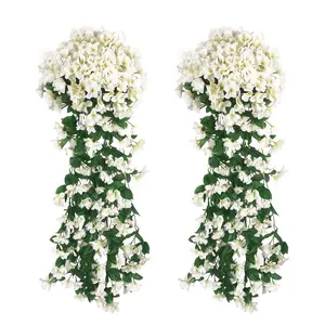 Artificial Hanging Flower, 2 Counts Faux Hanging Wisteria Flower, Decorative Flower for Home & Wedding & Garden & Yard, Outdoor Fake Flowers