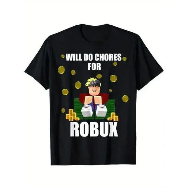 Stack Cash & Gold Coin Roblox Avatar Print Premium Cotton Short Sleeve, Trendy Roblox Fan Daily Wear Cotton Top