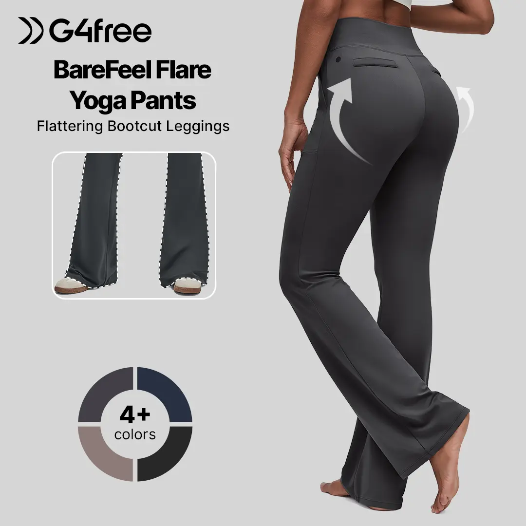 G4Free BareFeel Women's Flared Leg Pants - High-Waisted Bootcut Leggings for Women, Comfortable Stretchable Pants with Pockets, Available in Petite/Regular/Tall Sizes for Dress & Work Use