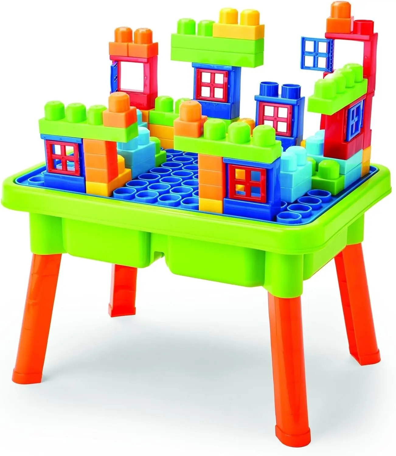 Toddler Sensory Activity Table with Sand & Water Bin Building Lid 50 Blocks Included for Indoor Outdoor Play 17 x 12.5 x 11 for Ages 2+
