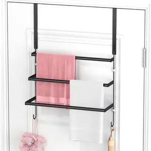 Over Door Towel Rack, Door Hanging Towel Rack with Hooks, Over Door Towel Bar, Over Door Towel Rack for Bathroom (Black)