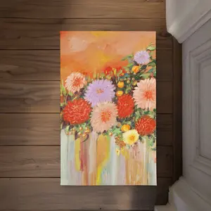 212 MAIN Polyester Loop Door Mat - 21x34 in, Colorful Abstract Flowers Design, Decorative Area Rug, Washable Indoor-Outdoor Household Textile (Model CODM21342QKZFI), Washable Area Rug