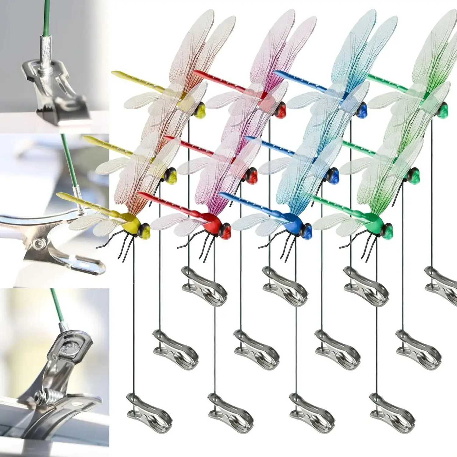 12Counts Outdoor Fake Dragonfly Rod Clip, Garden Metal Dragonfly. Natural Organic Concept, 3DDragonfly Garden Decoration, Garden Bird and Fly Interfere Devices for Indoor and Outdoor Garden,Creative Home Accessories Decorative Design Random color matching