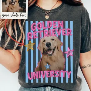 Comfort Colors Shirt Golden Retriever University Funny Personalized Graphic Tee Vintage Retro Oversized Fit Heavyweight Garment Dyed Dog Mom Pet Lover Tee for Men Women