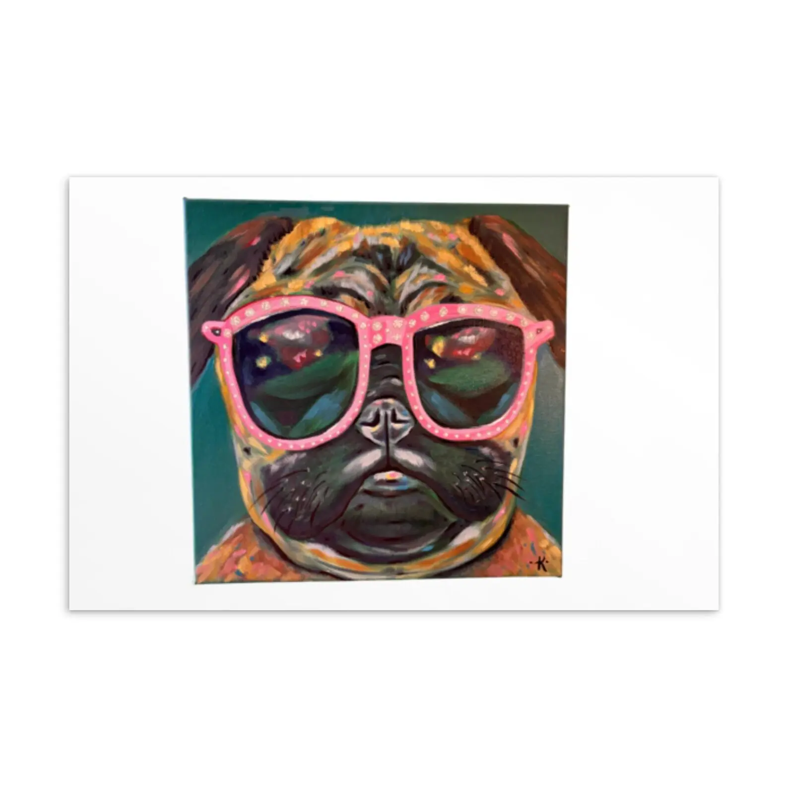 Pug Art Office Postcard, 4x6 in Blank Card, Coated Front Standard Office Stationery